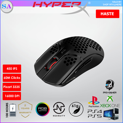 Picture of HYPERX PULSEFIRE HASTE LIGHTWEIGHT RGB WIRELESS GAMING MOUSE (4P5D7AA) - Black