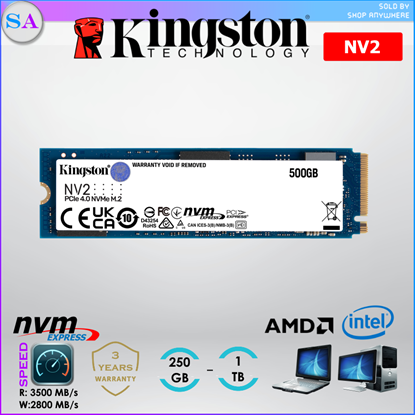 Picture of Kingston NV2 NVMe PCIe Gen 4 x 4 M.2 2280 Internal Solid State Drives SNV2S SSD - 250GB